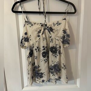 Blue and White Floral Faux Halter Style Tank